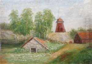 Landskapsvy Med Vaderkvarn by Johan Severin Nilsson