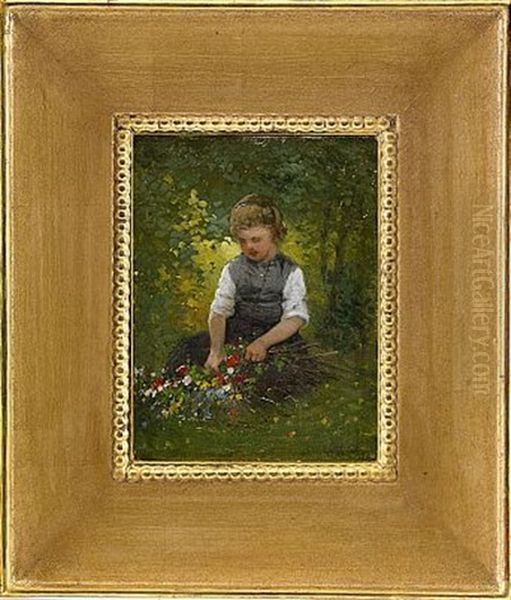Flicka Med Blomsterbukett - view 1