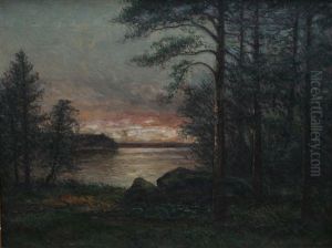 Insjolandskap I Skymning by Johan Severin Nilsson
