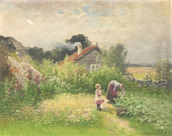 Blommande Kokstradgard Med Husfru Och Barn - view 1