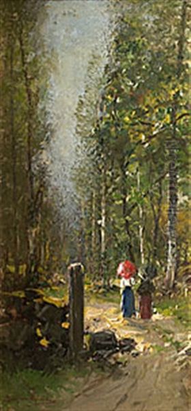 Promenerande Damer Med Parasoll - view 1