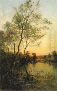 Aftonrodnad Over Insjolandskap by Johan Severin Nilsson