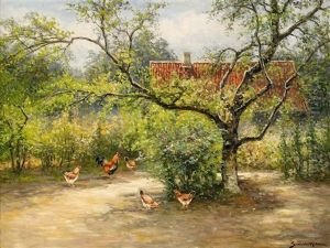 Gardsidyll Med Pikande Hons by Johan Severin Nilsson
