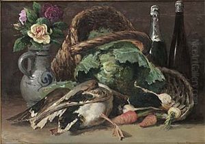 Stilleben Med Flaskor, Fagel Och Rotsaker by Johan Severin Nilsson
