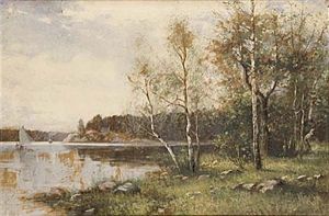 Sommarlandskap Med Segelbat Och Angbat by Johan Severin Nilsson