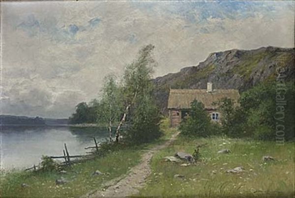 Sommarlandskap Med Stuga Vid Sjo - view 1