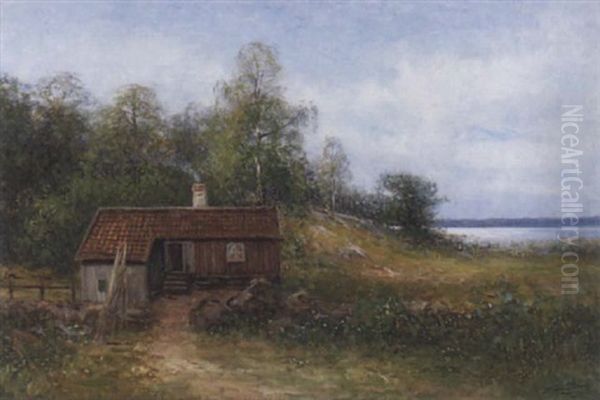 Sommarlandskap Med Stuga Vid Sjo - view 1
