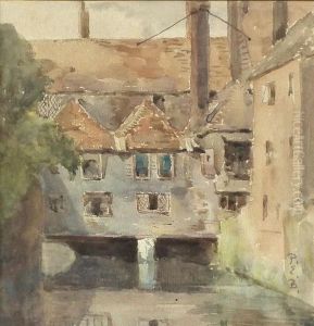 River Scene With Buildings by Patience Bishopp