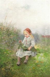 Flicka Med Blomsterbukett Pa Sommarang by Johan Severin Nilsson