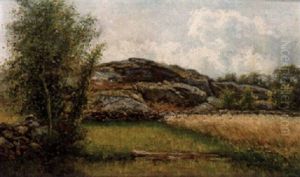 Svenskt Sommarlandskap Med Trad Och Klippor by Johan Severin Nilsson