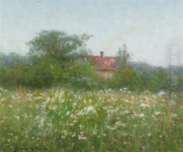 Blommande Landskap Med Hus - view 1