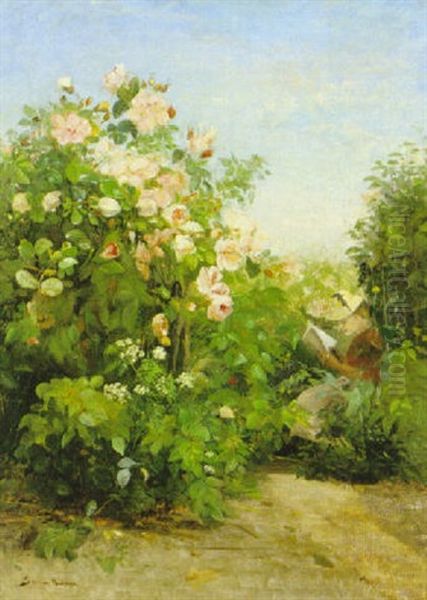 Lasande Kvinna Vid Rosor - view 1