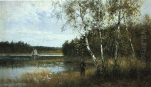 Sj"landskap Med Metande Man - Sommarmotiv