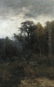 Skogslandskap Med B,rplockande Kvinna