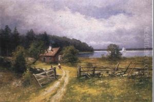 R"d Stuga Vid Insj"strand by Johan Severin Nilsson