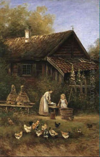 Kvinna Och Barn Vid Bikupor - view 1
