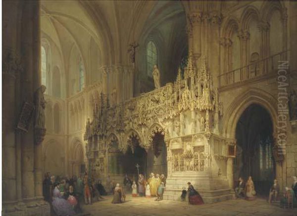 A Cathedral Interior With Figures At Mass - view 1