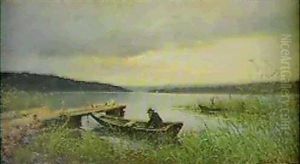 Insjolandskap Med Man I Eka by Johan Severin Nilsson