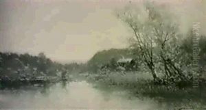 Svenskt Sjolandskap Med Rod Byggnad - Sommarmotiv by Johan Severin Nilsson