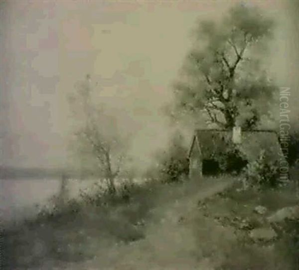 Sommarlandskap Med Rod Stuga Vid Sjo - view 1