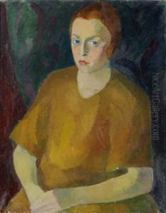 Karin - Portratt Av Kvinna I Gul Klanning by Nils Nilsson