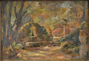 Fontaine Dans Un Jardin by Barthelemy Niollon