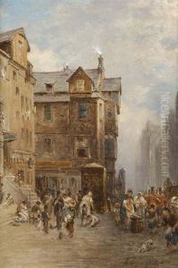 A Busy View Of The Royal Mile, Edinburgh by Pollock Sinclair Nisbet