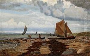 Fishing Boats By The Coast At Hornbaek Strand, Denmark
