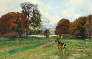 Scenery With Two Fallow Bucks A Fall Day In Dyrehaven by Thorvald Simeon Niss