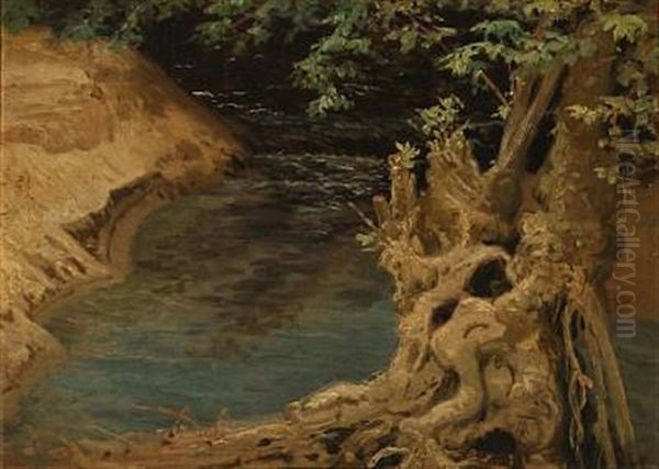 River Bank With A Gnarled Tree At Dusk (+ Another (study), Verso) - view 1