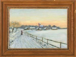 Winter Landscape With A Village In The Background Winter Landscape With A Village In The Background