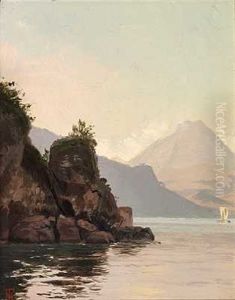 Parti Fra En Italiensk Bugt Med Klippefremspring I Vandet by Thorvald Simeon Niss