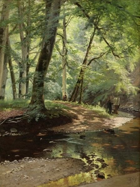 Kunstner Staende Ved Staffeli Ved Alob, Sommer - view 1