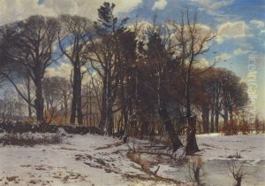 En Vinterdag Med Nogne Traeer Ved En Herregard