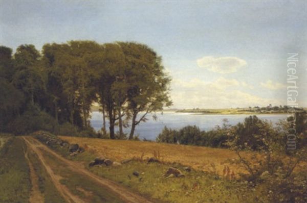 Landskab Med Vej Langs En Fjord, I Baggrunden Kirke - view 1