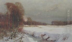Vinterlandskab Ved Solnedgangstide Vinterlandskab Ved Solnedgangstide