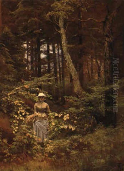 Young Girl Walking In The Forest - view 1