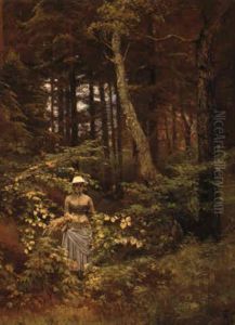 Young Girl Walking In The Forest by Thorvald Simeon Niss