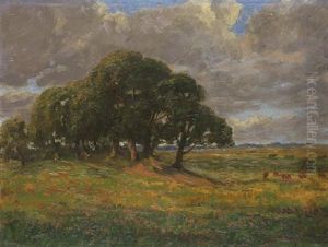 Baumgruppe In Landschaft (+ Landschaft Mit Einzelnem Laubbaum, Verso) by Anton Nissen