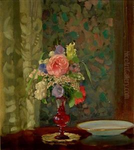 Stilleben Mit Sommerblumen In Einer Glasvase by Rudolf Nissl