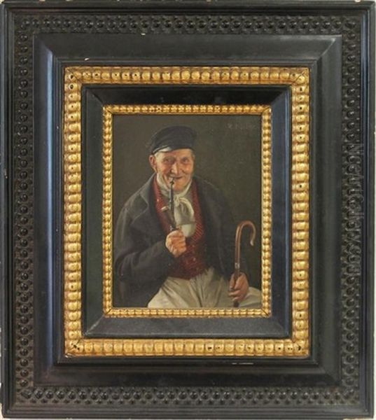 Male Portrait With Pipe And Cane - view 1