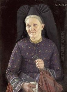 Bauerin In Tracht Mit Gebetbuch by Richard Nitsch
