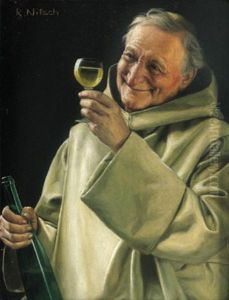 Ein Guter Tropfen Oder. Bildnis Eines Alten Mit Regenschirm by Richard Nitsch