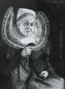 Portrat Einer ,lteren Dame In Spitzenhaube Und F,cherkragen