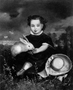 Kinderportrait Mit Kaninchen by Joseph Nitschner