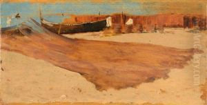 Plage Et Bateau, Circa 1866 by Giuseppe de Nittis