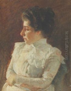 Portrait De Femme A La Robe Blanche by Giuseppe de Nittis