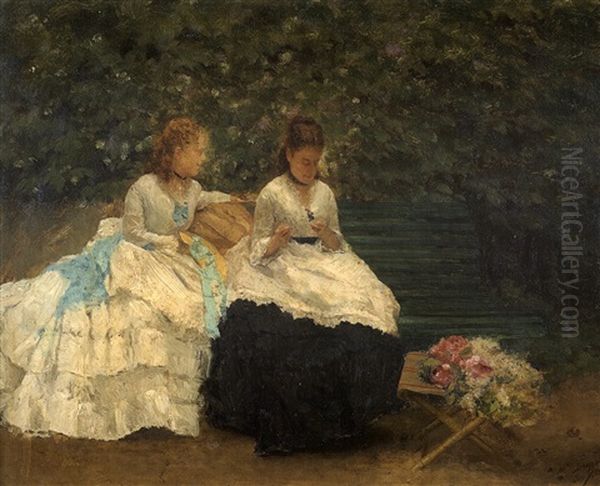 Portrait De Deux Femmes Sur Un Banc - view 1