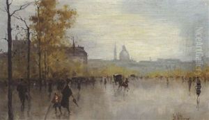 Stadtmotiv Mit Figurlicher Staffage (paris?)