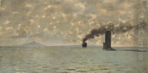 Marina Con Faro A Vapore by Giuseppe de Nittis